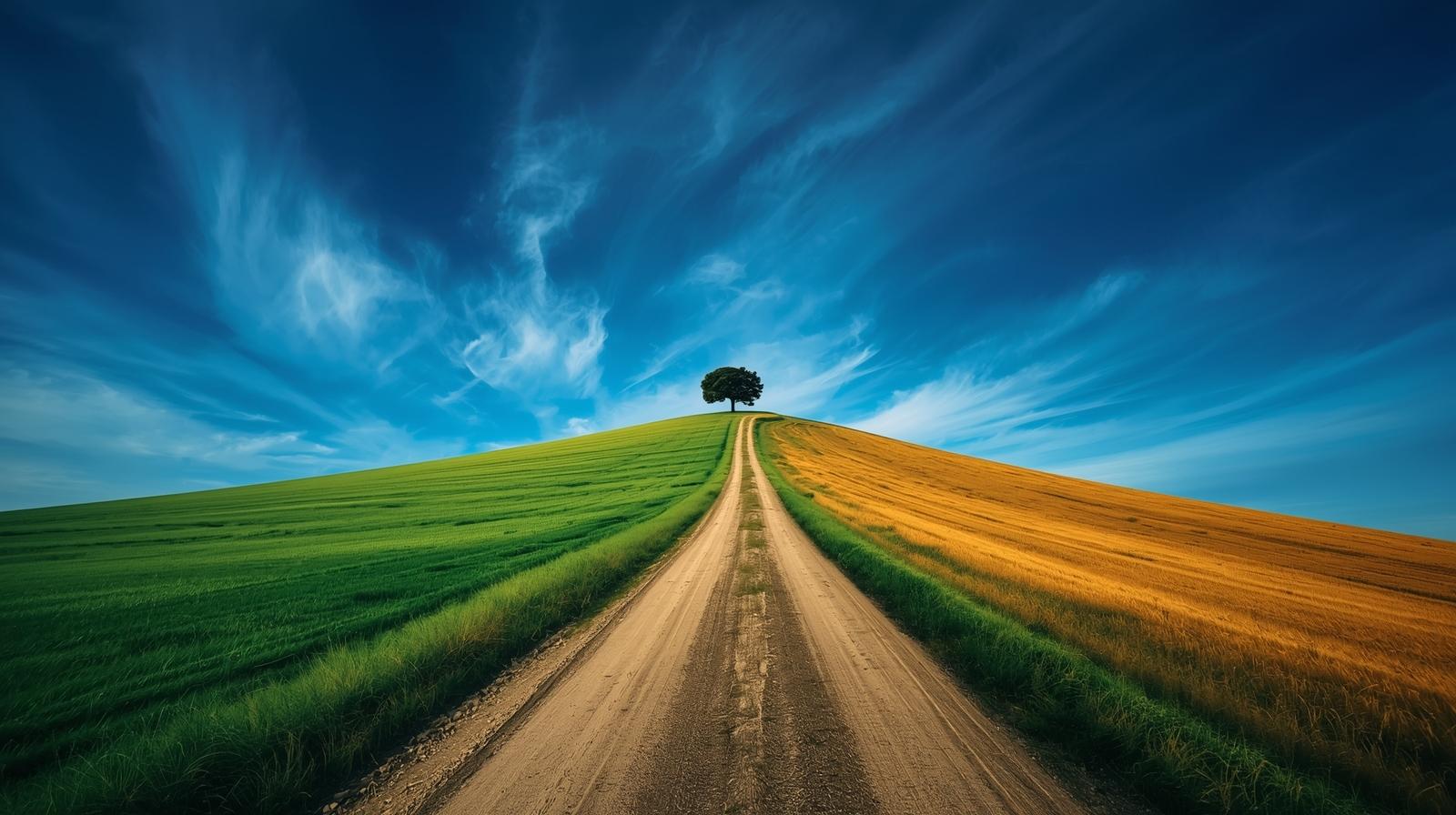 A dirt road runs up a gently sloping hill, flanked by green fields - cremation services in Berkley, MI