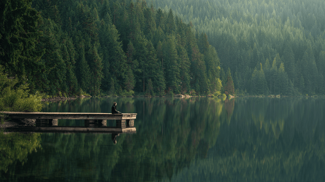 Lake pier view, lush forests, and serene waters, ideal for cremation services Sterling Heights, MI remembrance.