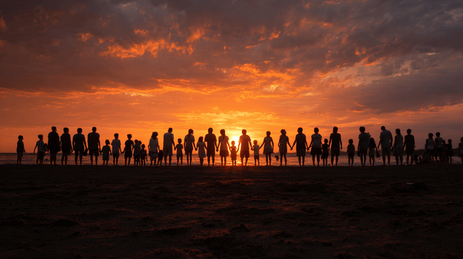 People holding hands on a beach at sunset, evoking themes of togetherness and remembrance for those considering cremation services Ber